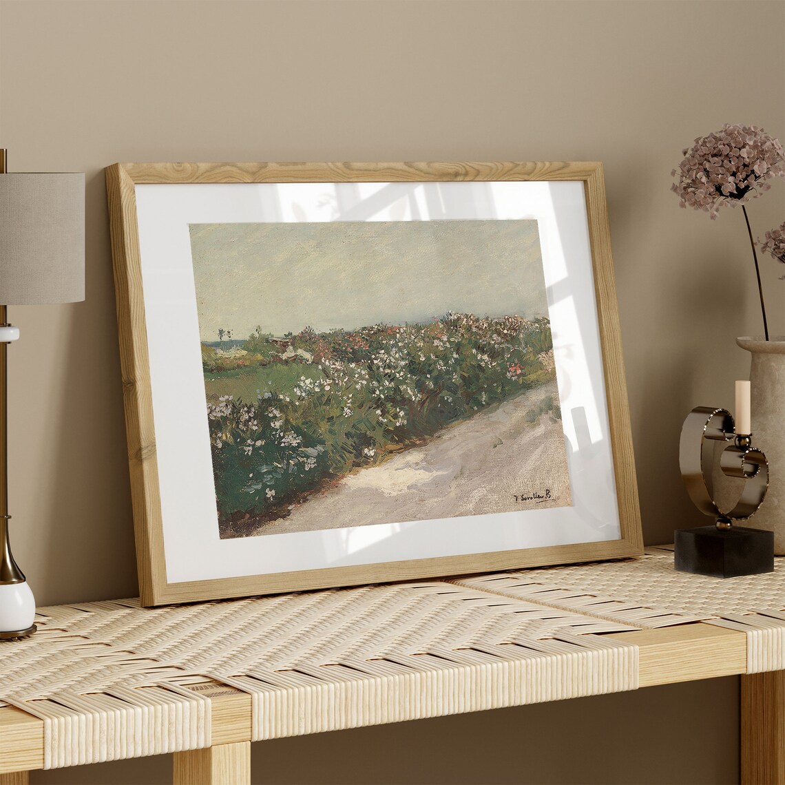 Blooming White Flower Field Country Path Vintage Floral Art Print - Image 3