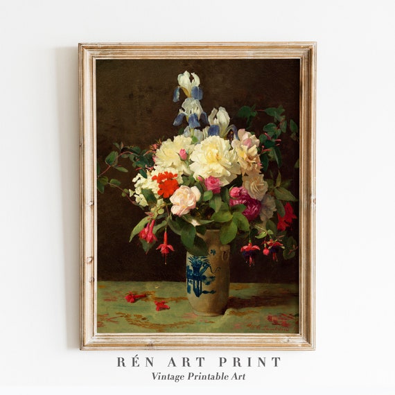Vintage Flower Painting Wall Art Antique Still Life Art Moody Floral Wall Art French Wall Decor