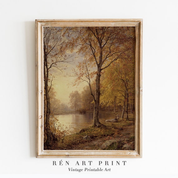 Vintage Autumn Landscape Art Print, Farmhouse Fall Decor
