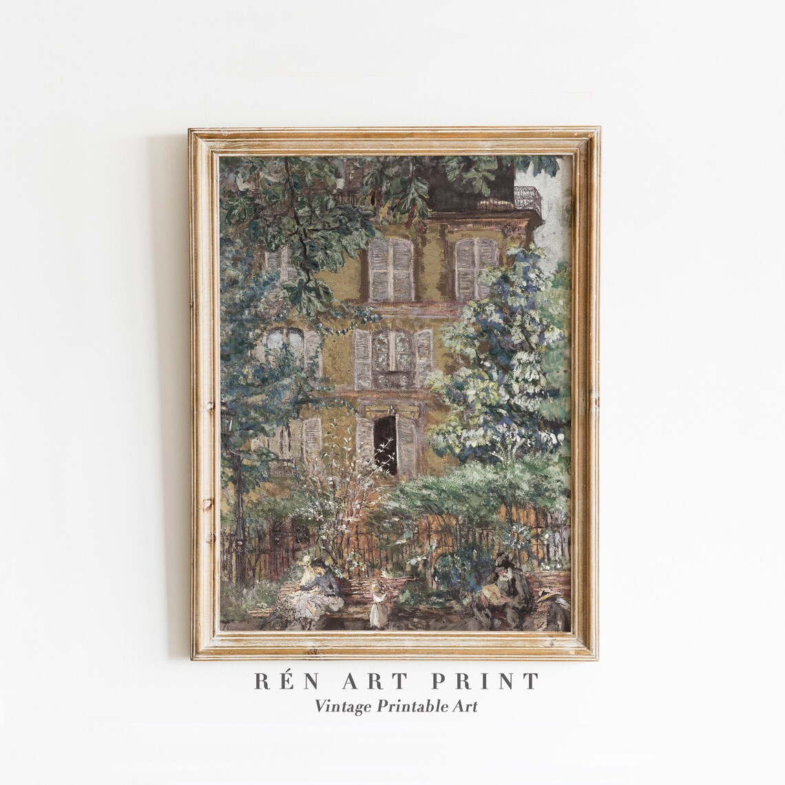 Old Townhouse Courtyard with Chestnut Trees Vintage European Art Print