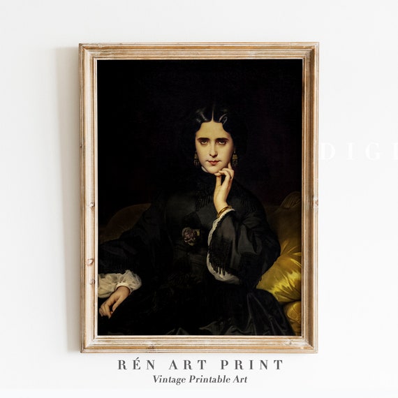 Victorian Woman Portrait Art Print, Dark Vintage