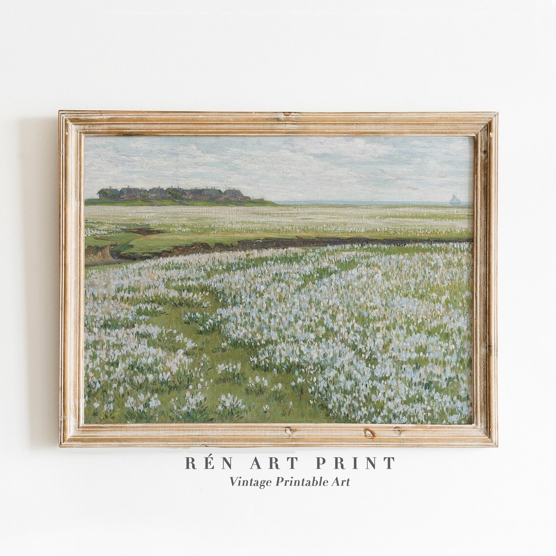 Spring Landscape Painting, Neutral Vintage Art Print