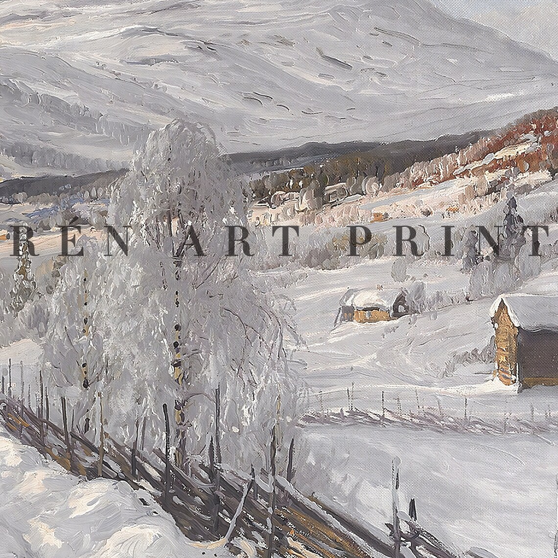 Snowy Mountain Road Winter Landscape Painting Antique Farmhouse Poster - Image 3