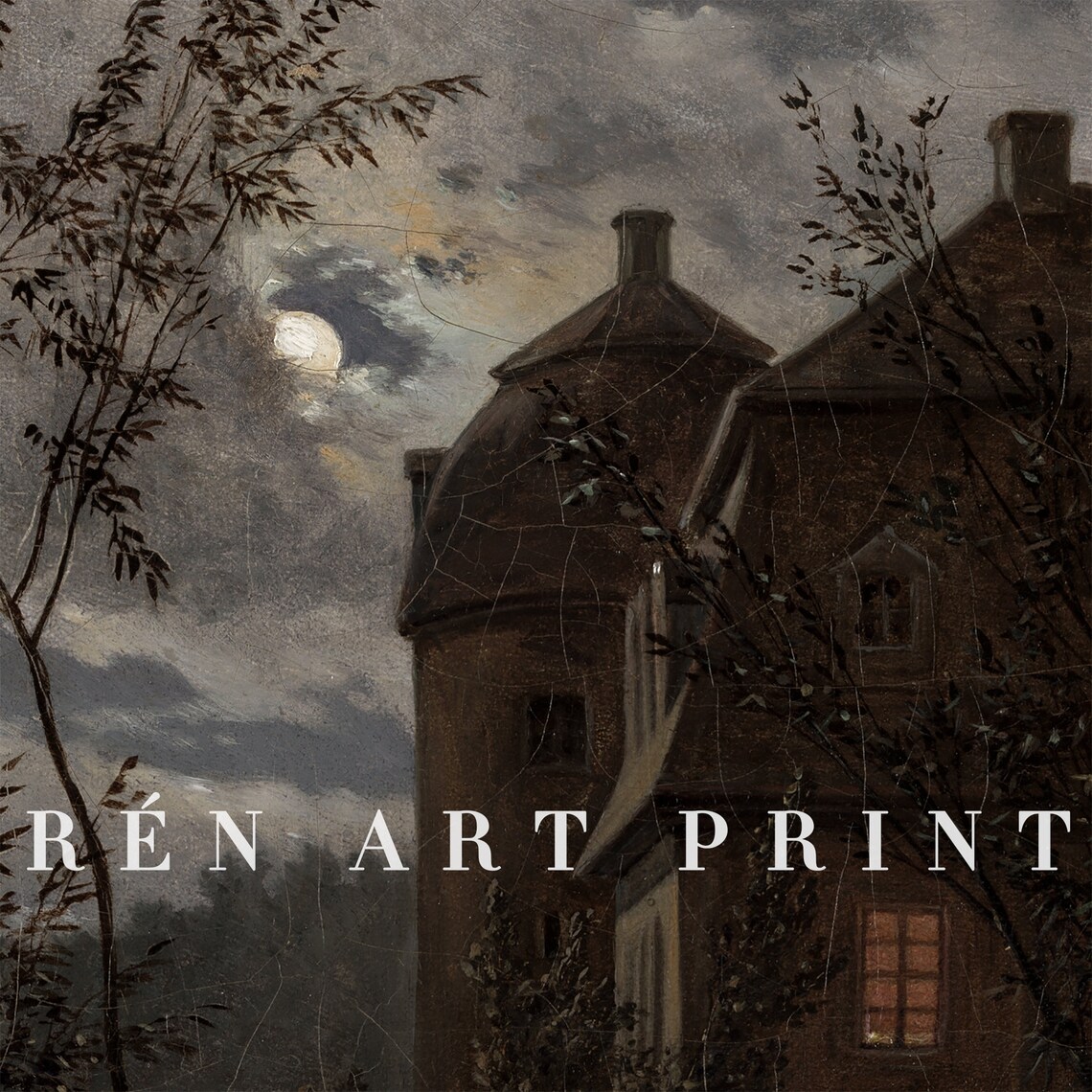 Moody Landscape Painting Vintage Moonlight Art Print - Image 3