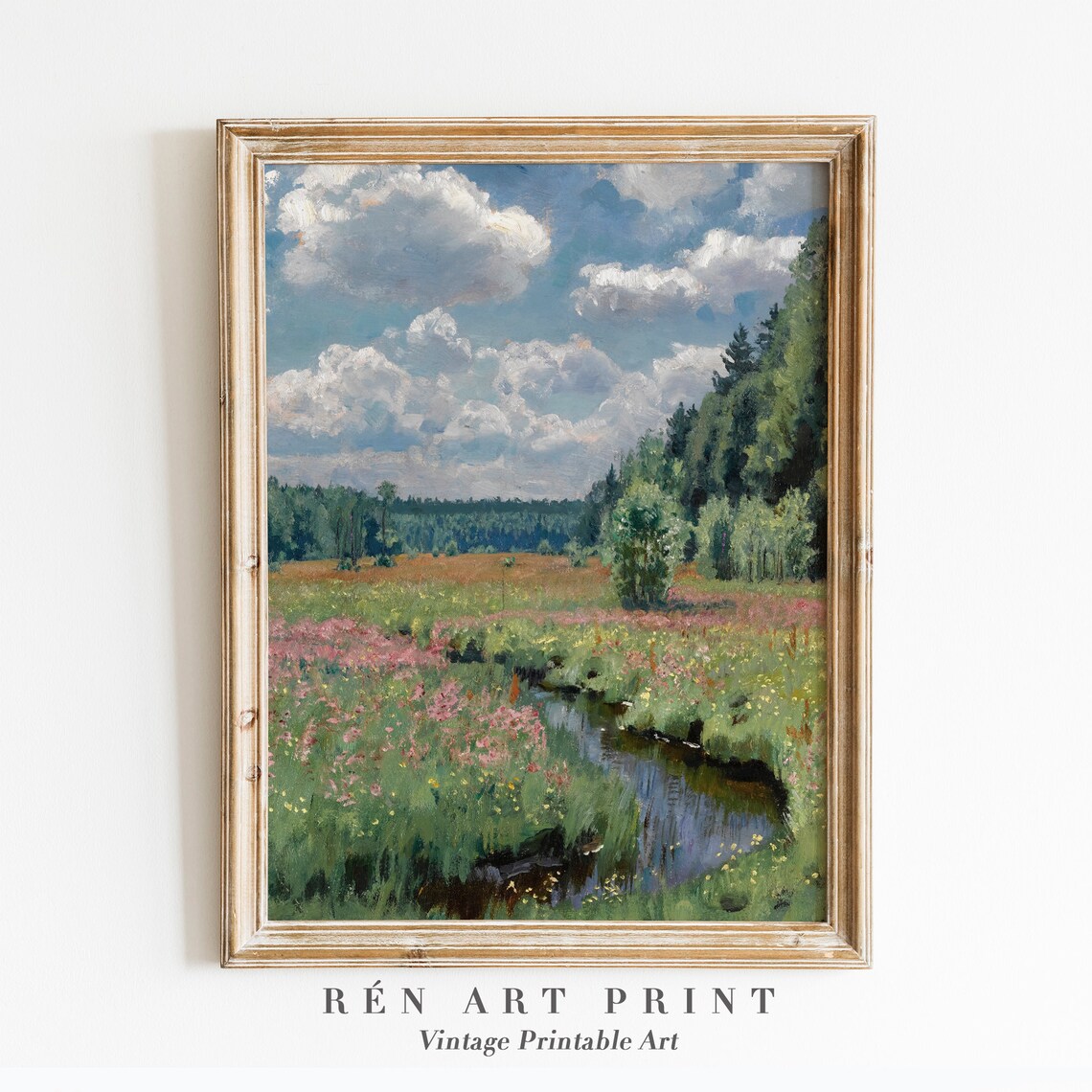 Vintage Spring Landscape Painting, Wildflower Field Art Print - Image 3