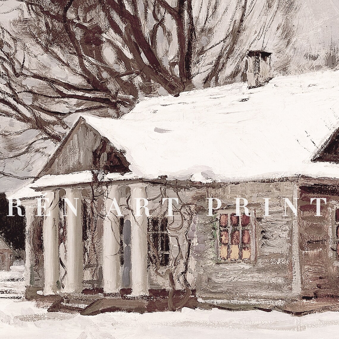 Quiet Snowy Farmhouse Winter Homestead Vintage Rustic Wall Art - Image 3