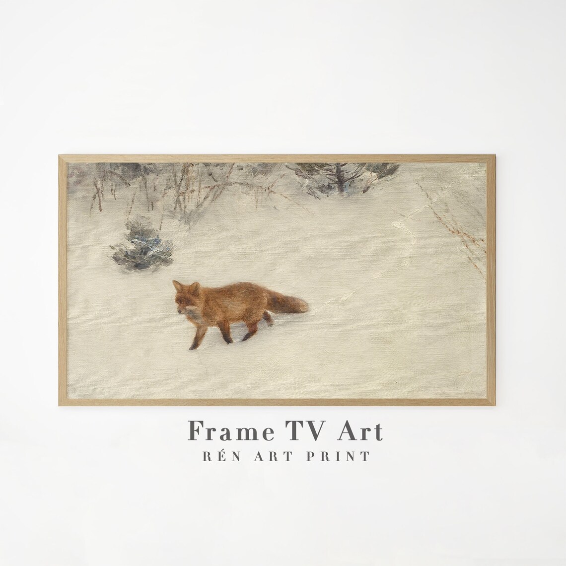 Red Fox in Snow Wide Frame TV Art Vintage Wildlife Art Print
