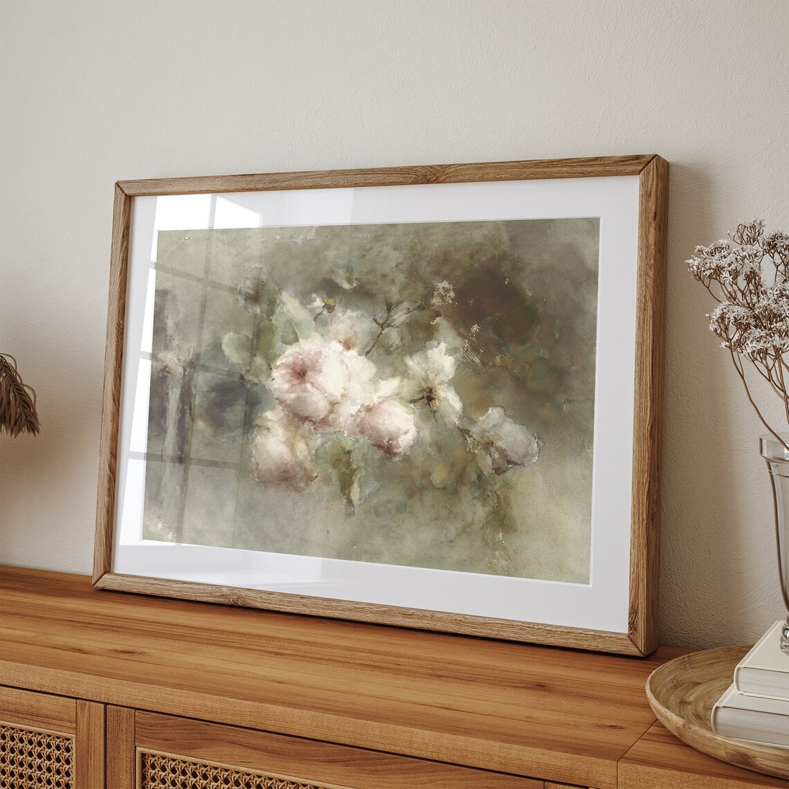 Soft White Roses Impressionist Floral Vintage Oil Painting Print - Image 3