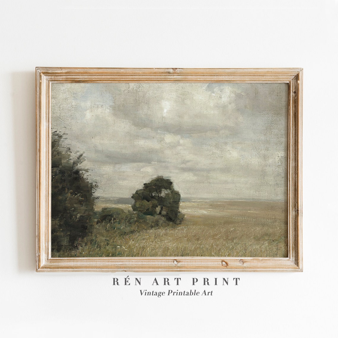 Muted Summer Field Vintage Cloudy Sky Lone Tree Countryside Poster