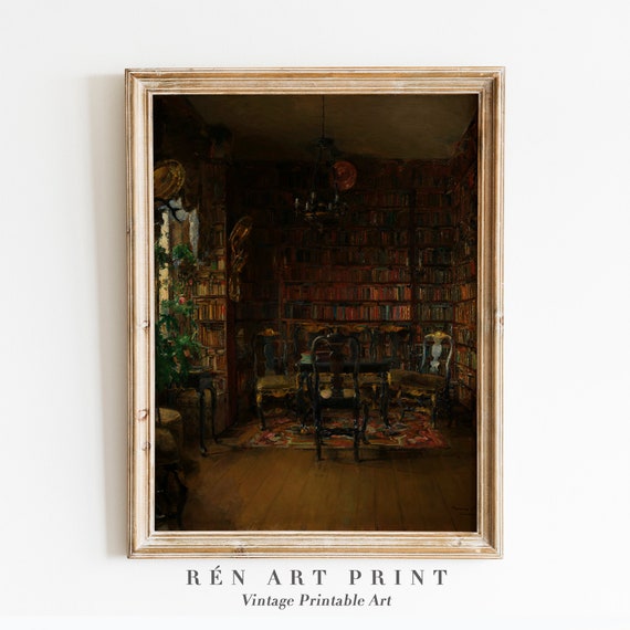 Vintage Library Print, Dark Academia Wall Art