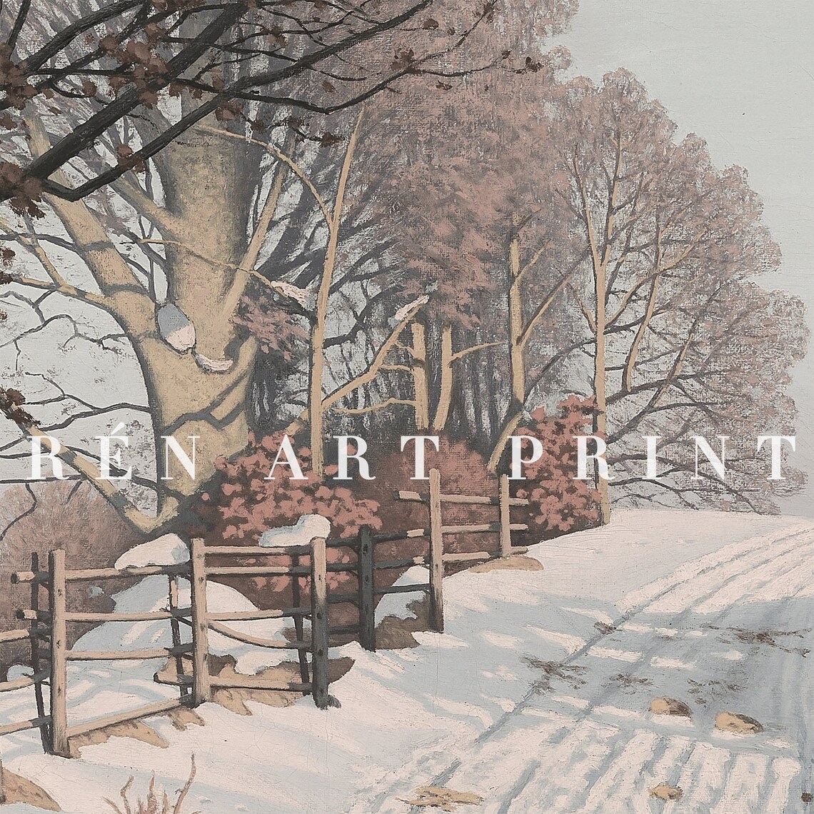 Quiet Snowy Country Road Winter Lane Fence Vintage Rustic Print - Image 3