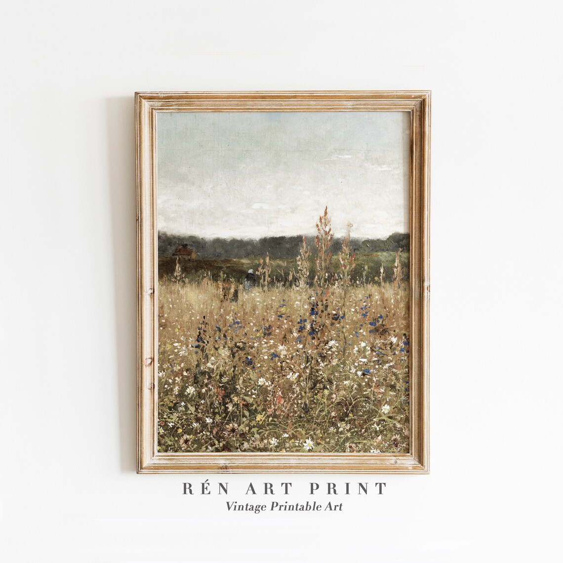 Vintage Spring Wildflower Field Landscape Art Print