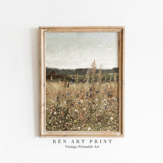 Vintage Spring Wildflower Field Landscape Art Print