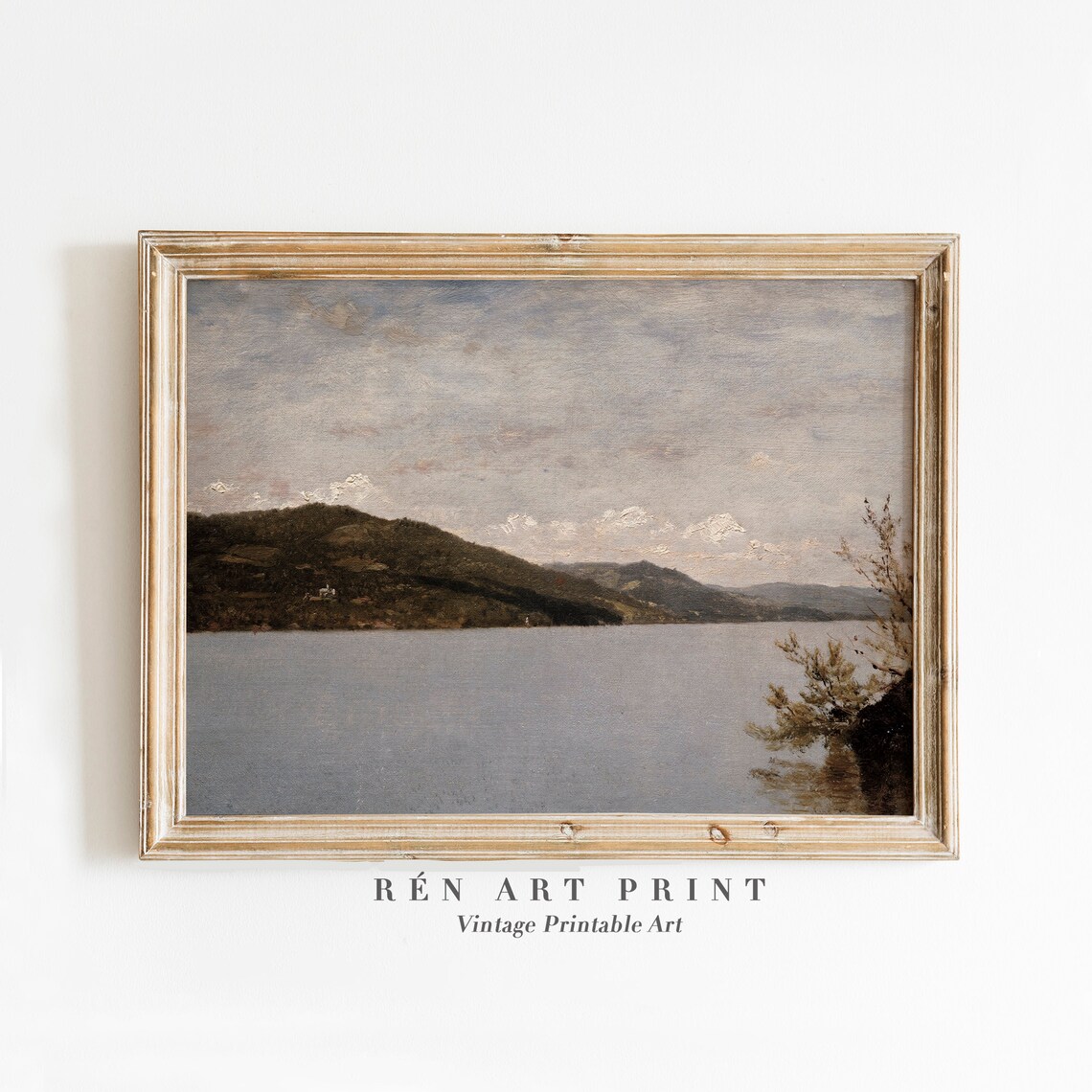 Vintage Lake Landscape, Antique Mountain Wall Decor