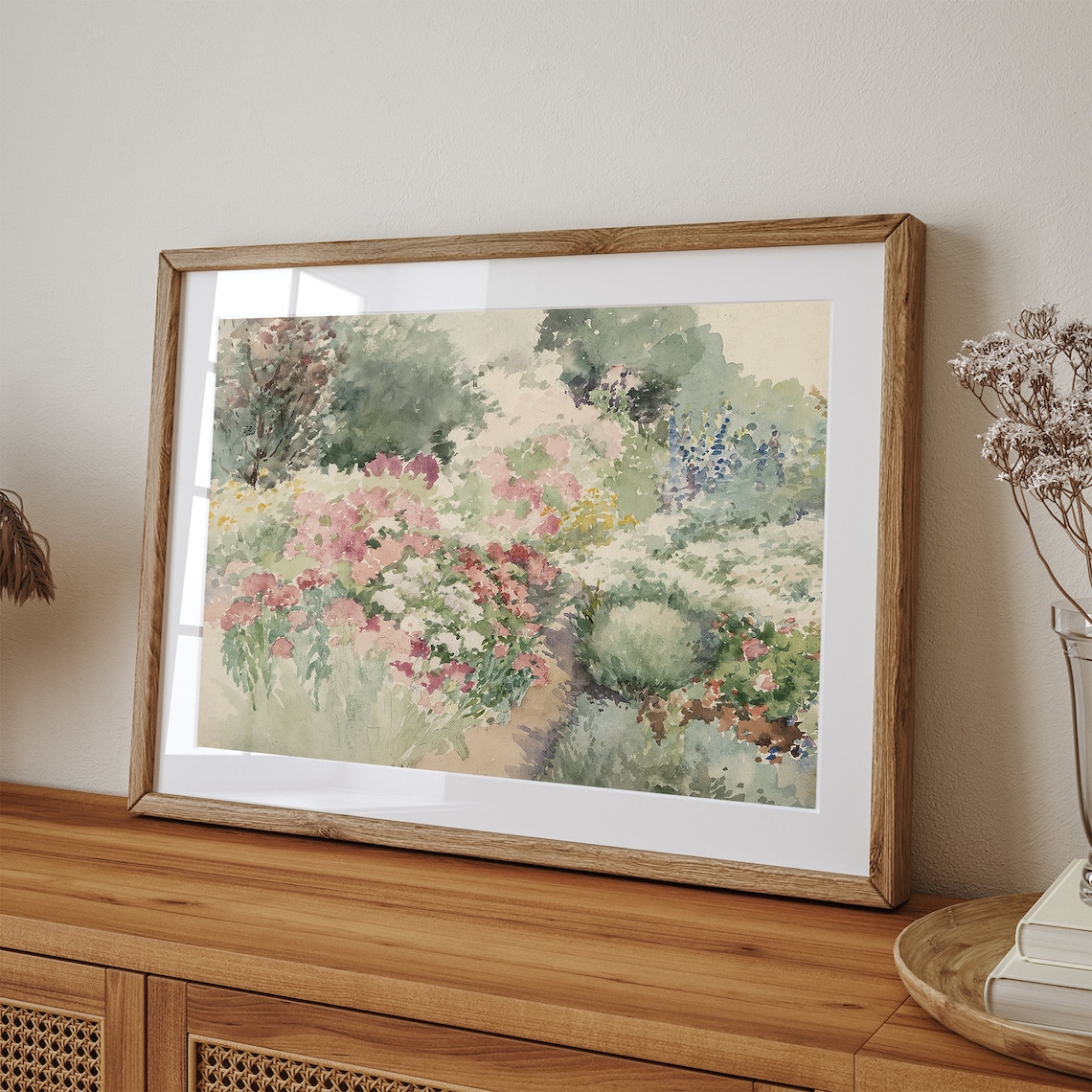 Spring Flower Field Watercolor Landscape Art Print - Image 3