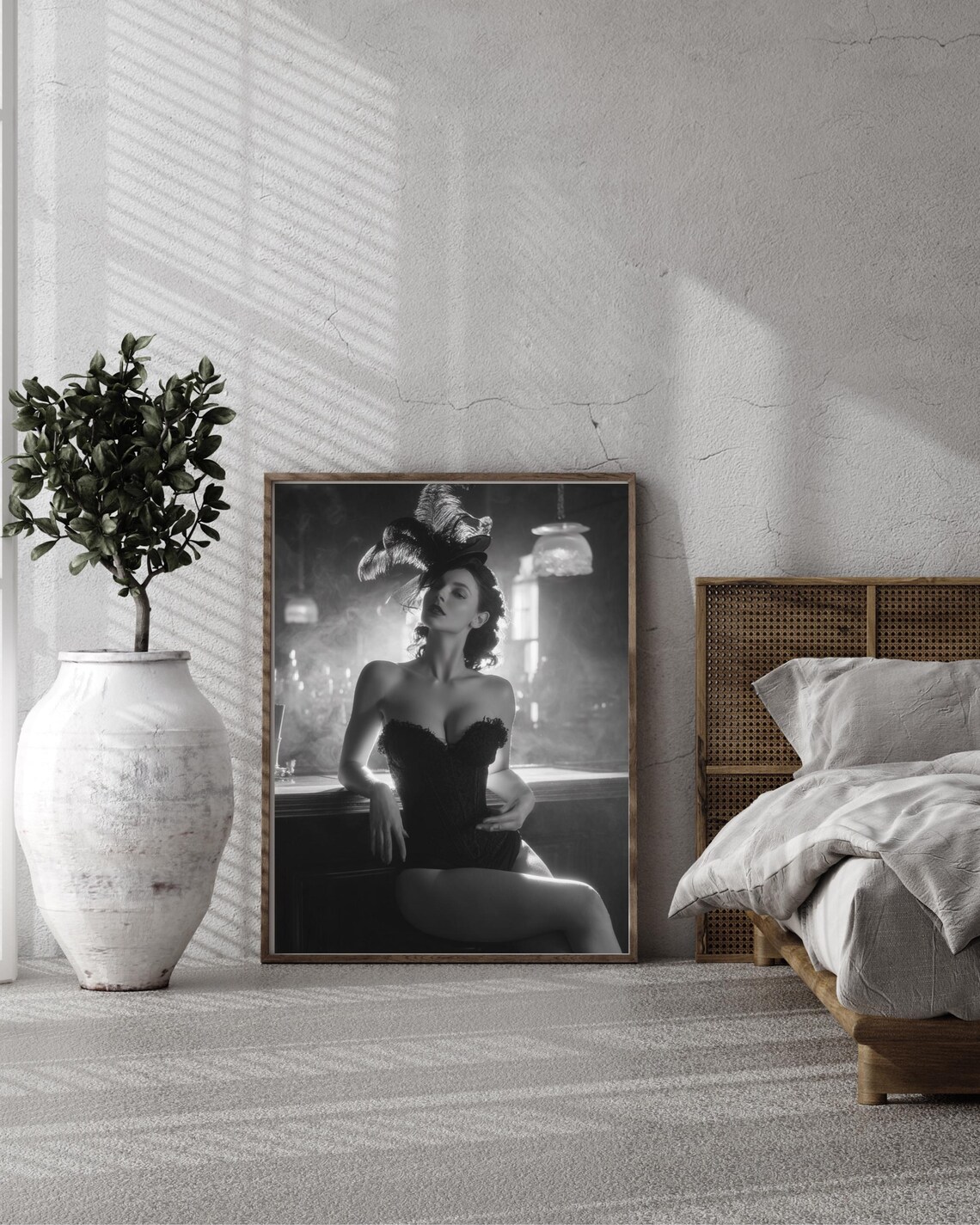 Vintage Burlesque Showgirl Black and White Photo Glamour Corset Poster