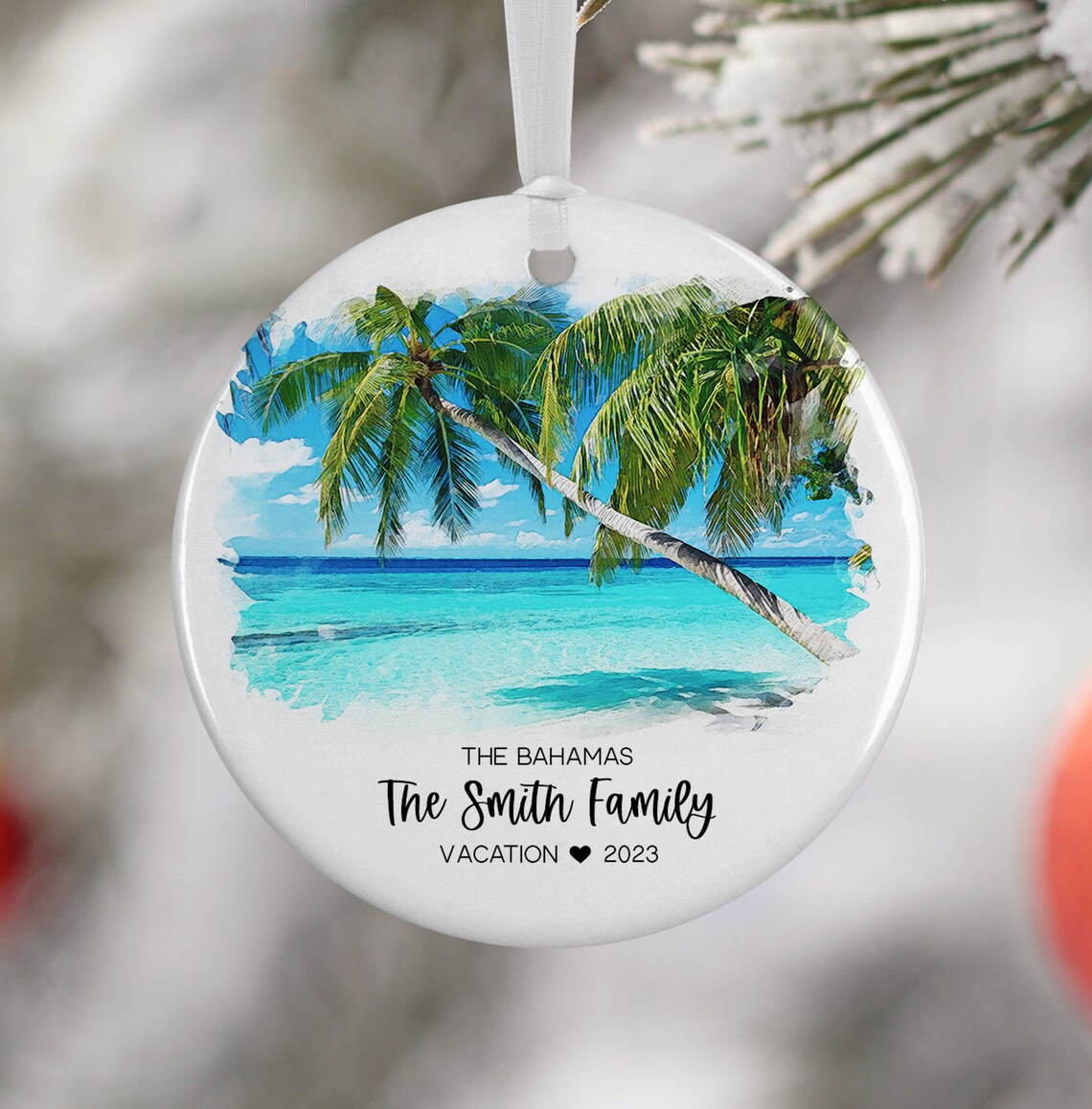 Bahamas Christmas Ornament Personalized Travel Poster