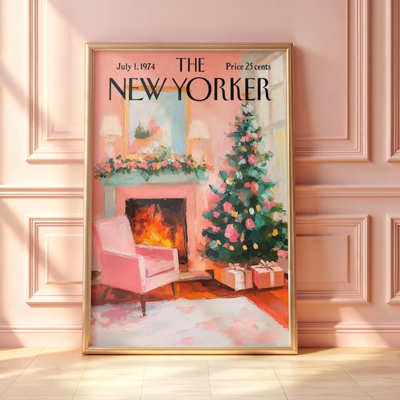 The New Yorker July 1 1974 Cozy Christmas Fireplace Scene Poster