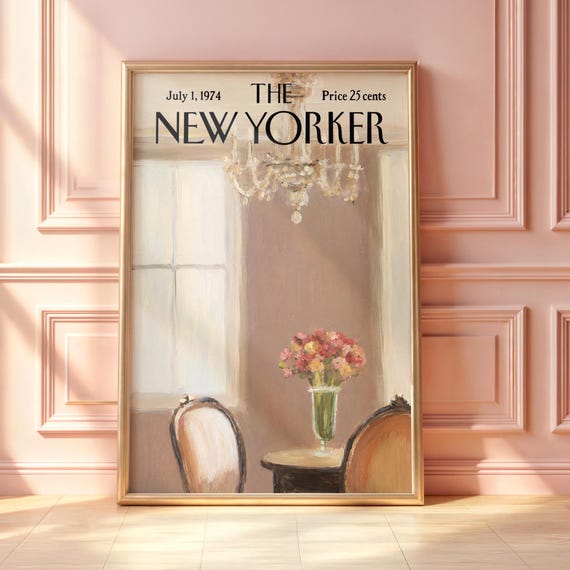 Vintage New Yorker Elegant Interior Poster French Chic Wall Art Crystal Chandelier Print Classic Home Decor Magazine Cover