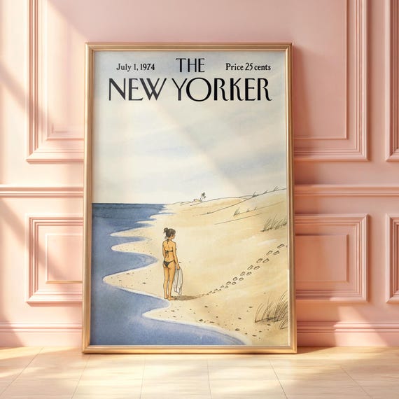 Vintage New Yorker Beach Poster Coastal Summer Wall Art Minimalist Seaside Print Retro Magazine Cover Ocean Shore Illustration