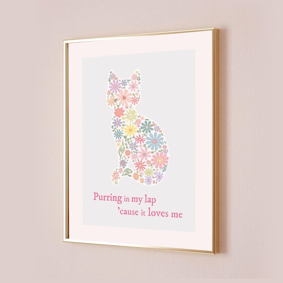 Floral Cat Silhouette Karma Lyric Quote Cute Pink Bedroom Poster