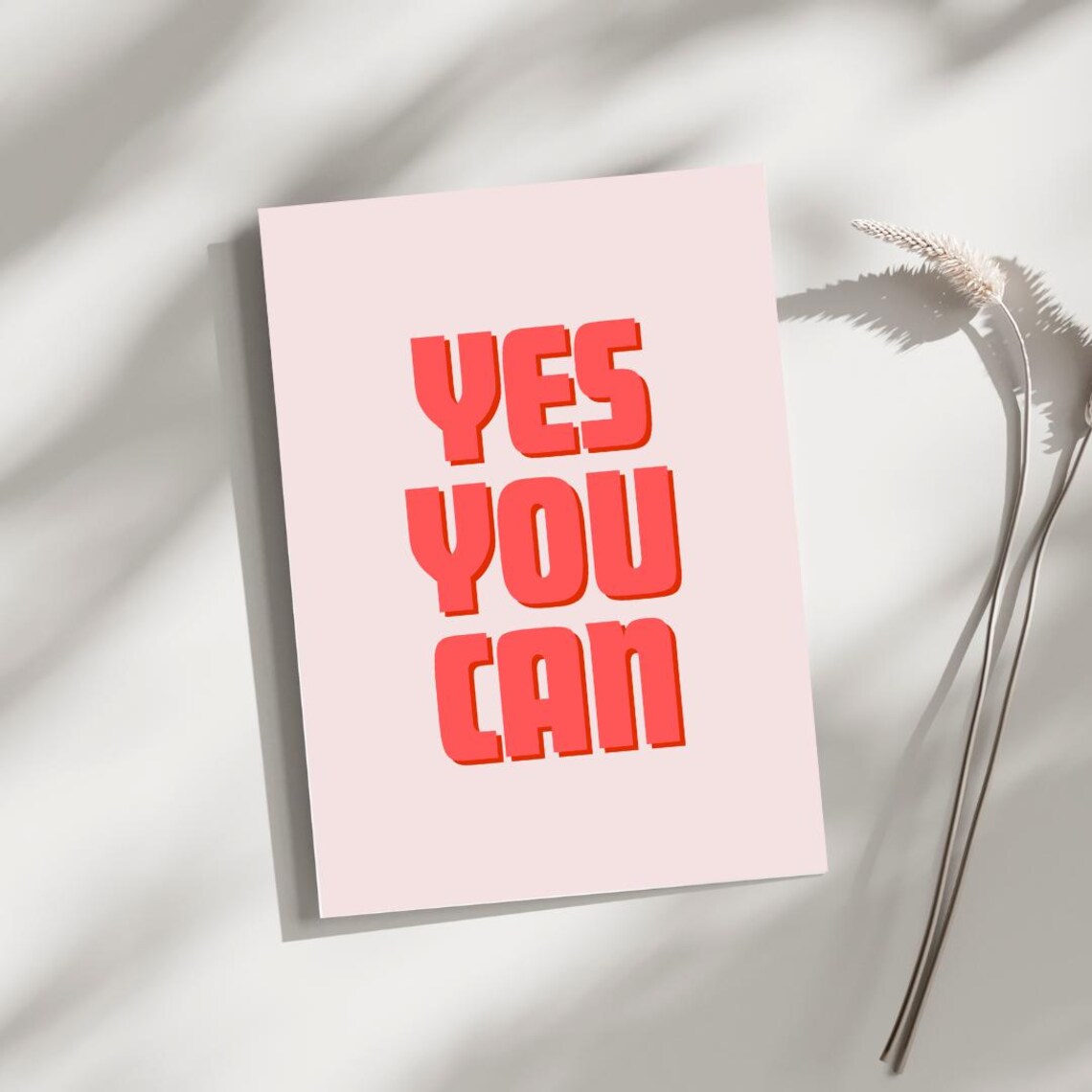 Yes You Can Bold Coral Block Letters Blush Pink Minimalist Poster - Image 3