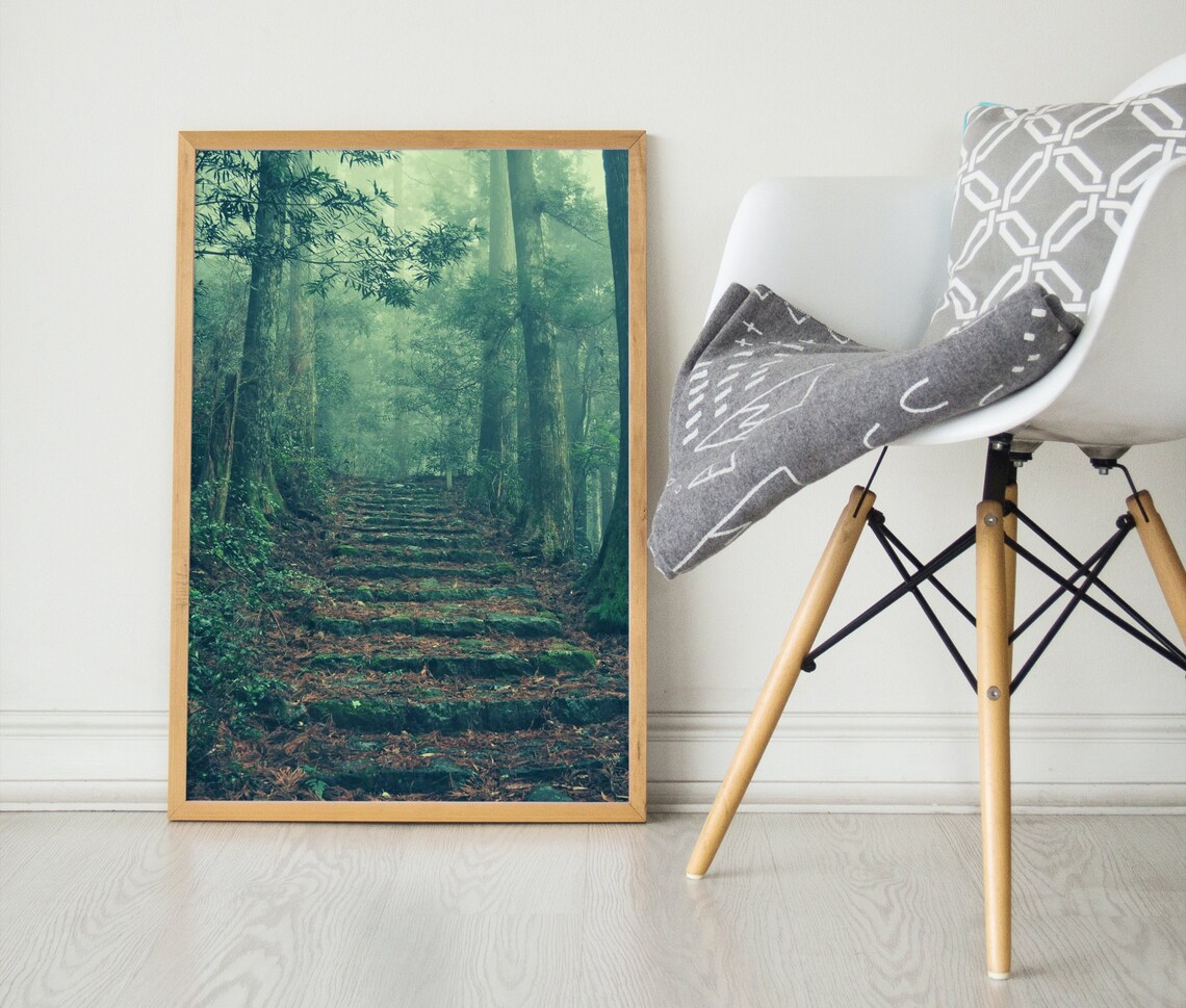 Mossy Forest Steps Poster Ancient Stone Stairs In Green Woods - Image 3