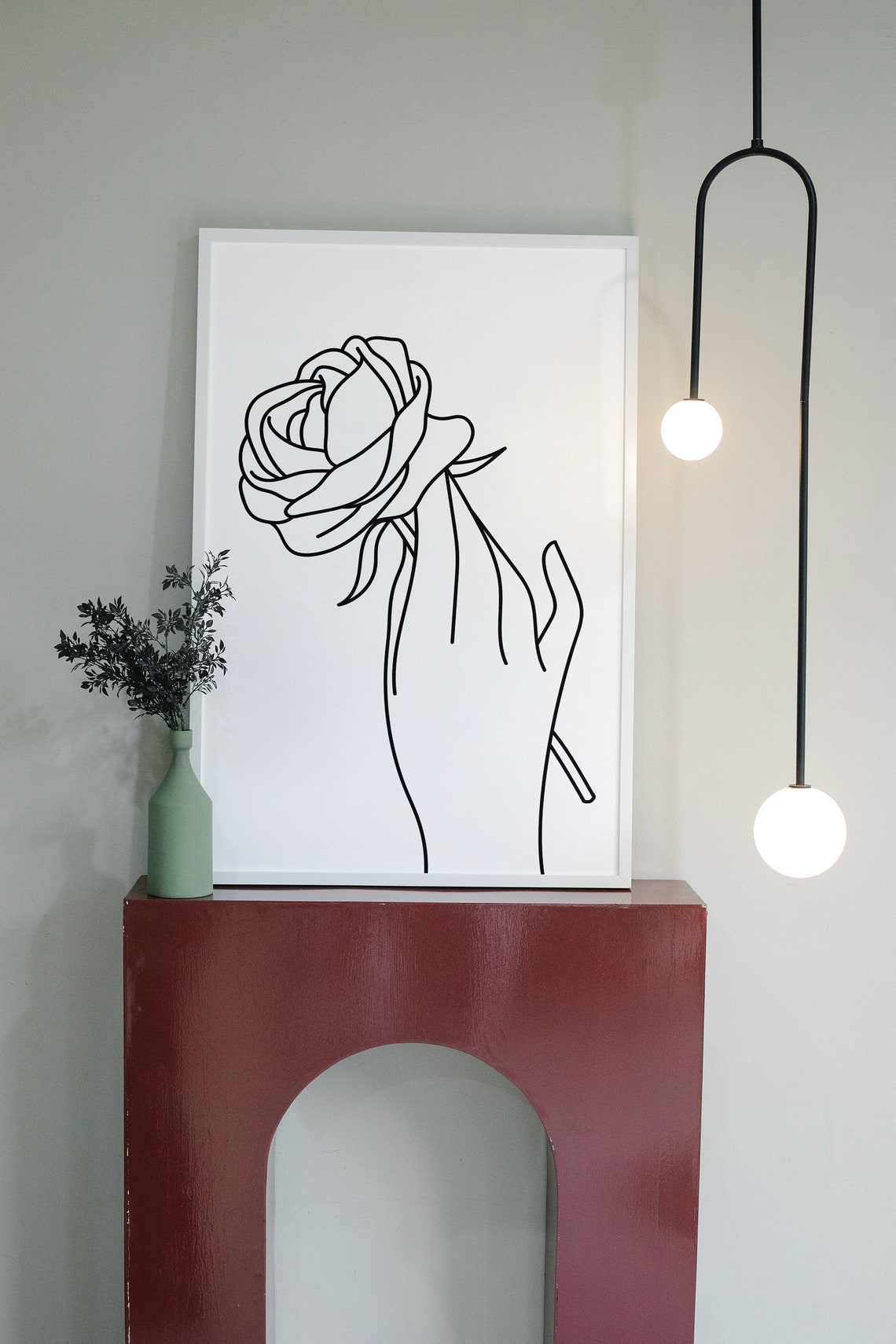 Line Art Rose Poster Single Stem Rose Held In A Hand Drawing - Image 2