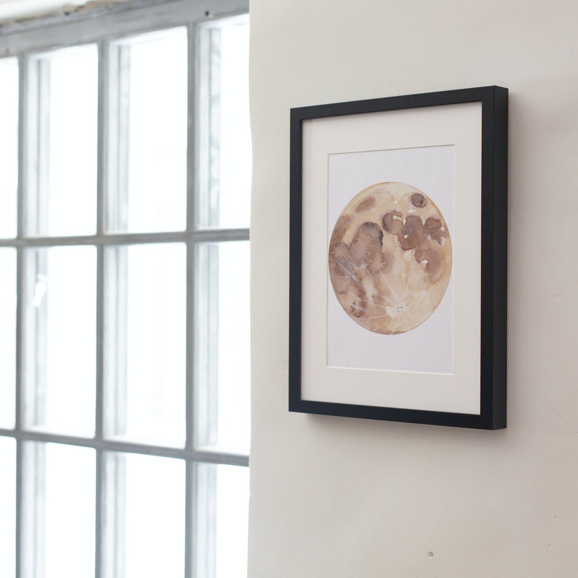 Watercolor Full Moon Poster Earthy Brown Lunar Surface Detail - Image 2