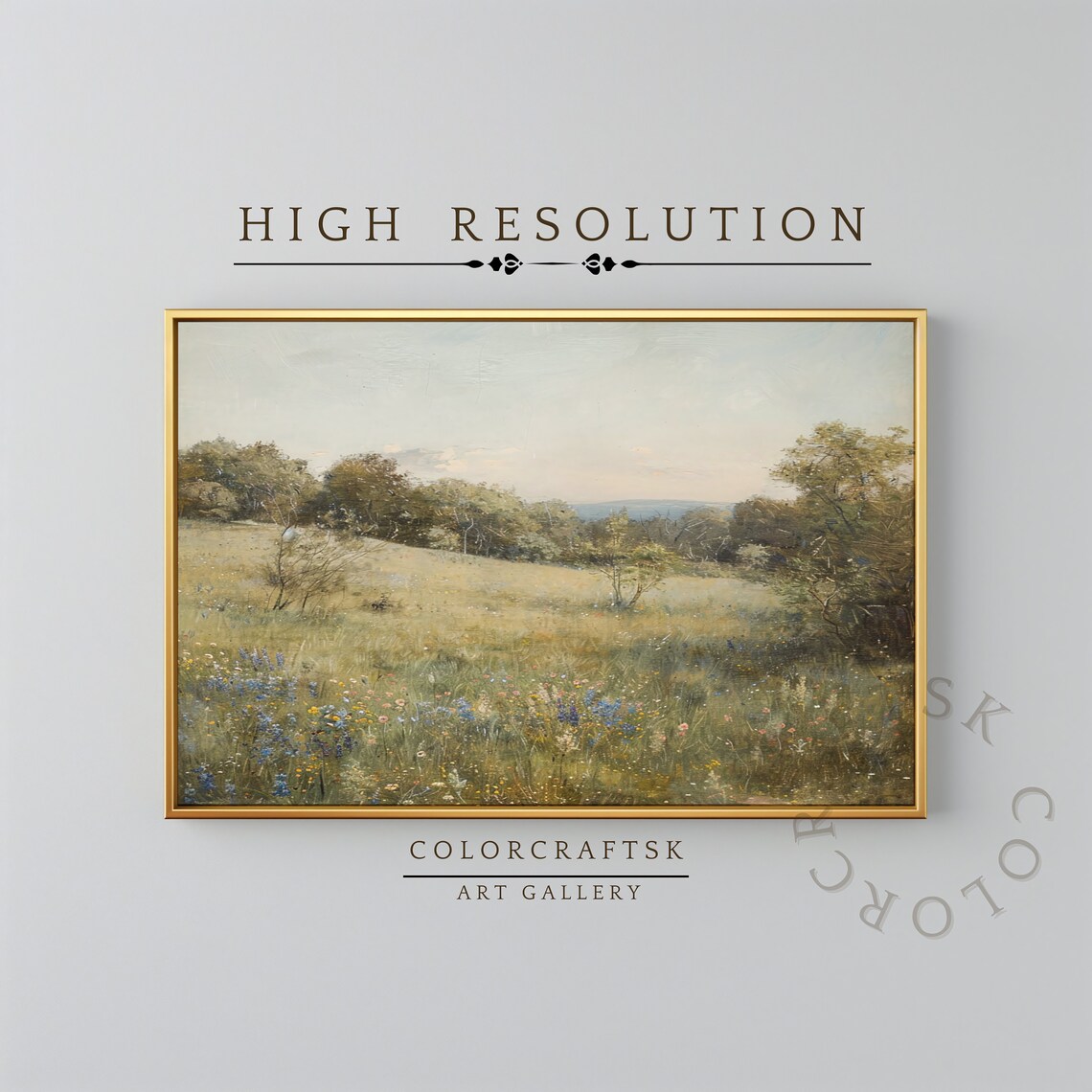 Vintage Wildflower Meadow Golden Field Soft Pastel Oil Painting Poster