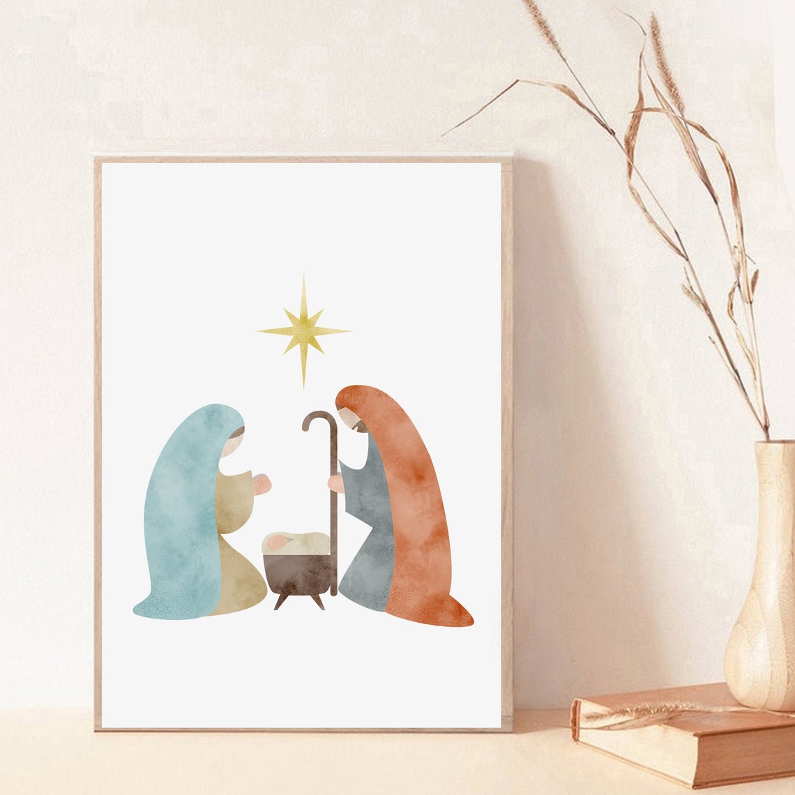 Watercolor Nativity Print Mary Joseph Baby Jesus Christmas Art Picture Of Jesus Lds Art Christian Art Catholic Godparent Christmas Decor