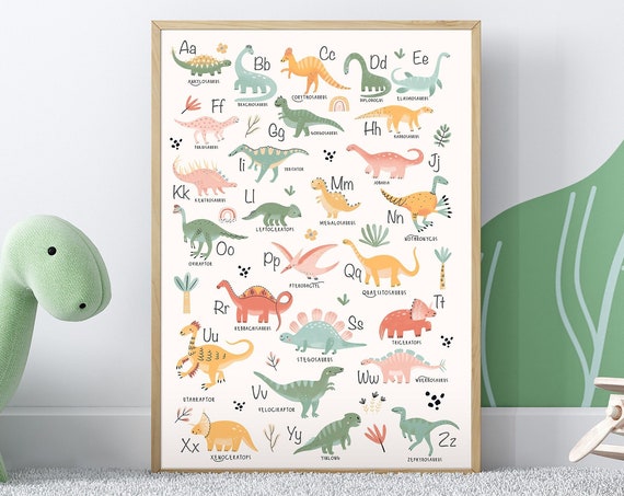 Dinosaur Alphabet Watercolor Nursery Art Print