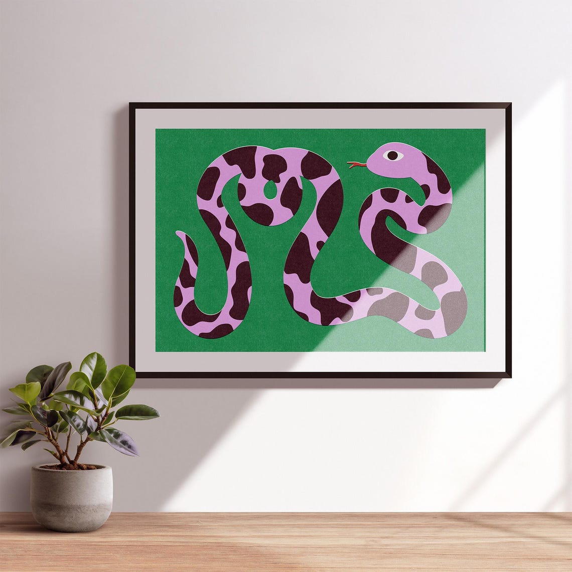 Pink Spotted Snake Quirky Colorful Reptile Illustration Art Print - Image 2