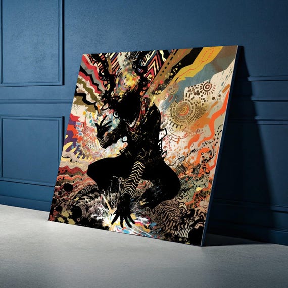 Abstract Psychedelic Shadow Figure Canvas Surreal Urban Art Colorful Graffiti Wall Modern Expressionist Bold Home Decoration