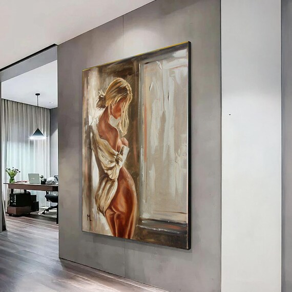 Elegant Blonde Woman Draped Sheet Classic Oil Painting Portrait Poster