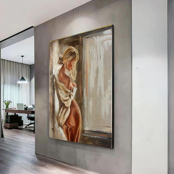 Elegant Nude Woman Canvas Sensual Portrait Wall Art Female Figure Painting Contemporary Figurative Bedroom Decoration