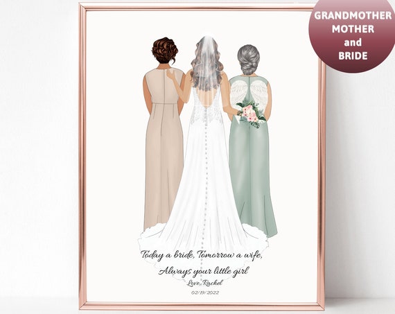 Bride Mother and Angel Grandmother Three Generations Wedding Memory Poster