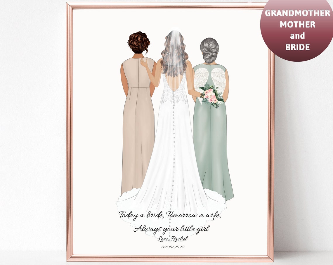 Bride Mother and Angel Grandmother Three Generations Wedding Memory Poster