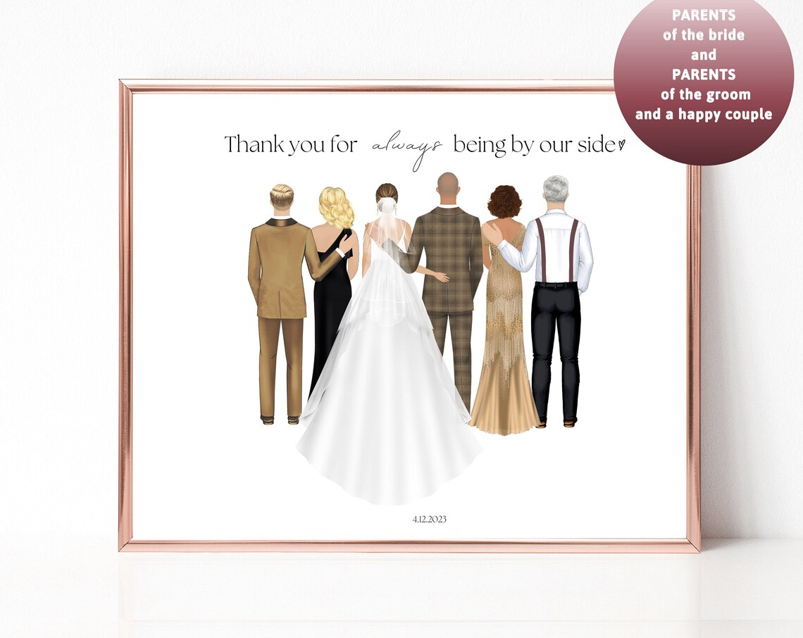 Bride Groom And Both Parents Wedding Family Thank You Poster