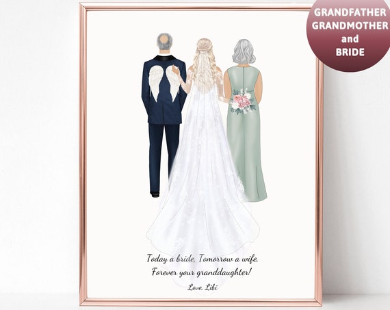 Bride and Grandparents Angel Wings Memorial Wedding Gift Poster