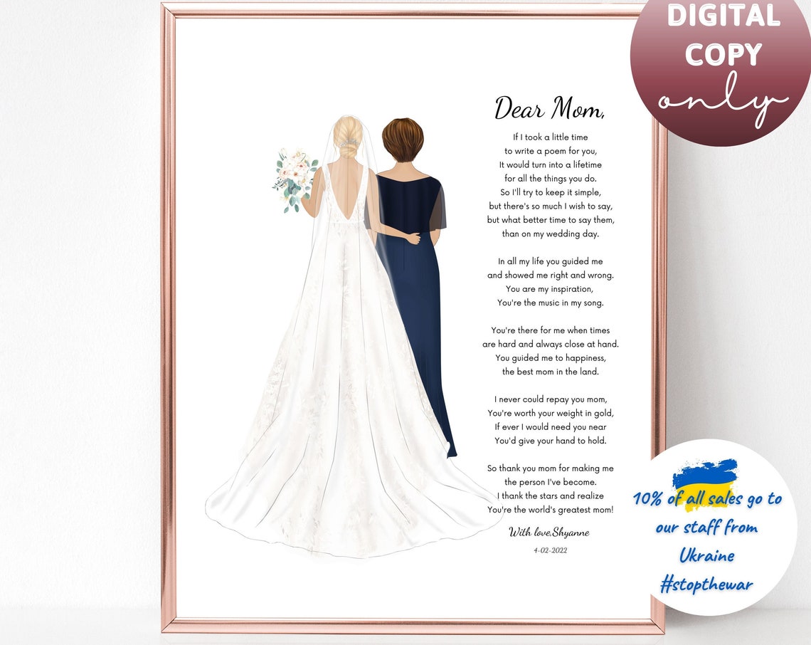 Bride And Mother Dear Mom Wedding Day Poem Gift Portrait Poster