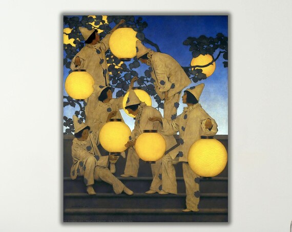 Maxfield Parrish The Lantern Bearers Clowns Night Lantern Art Poster