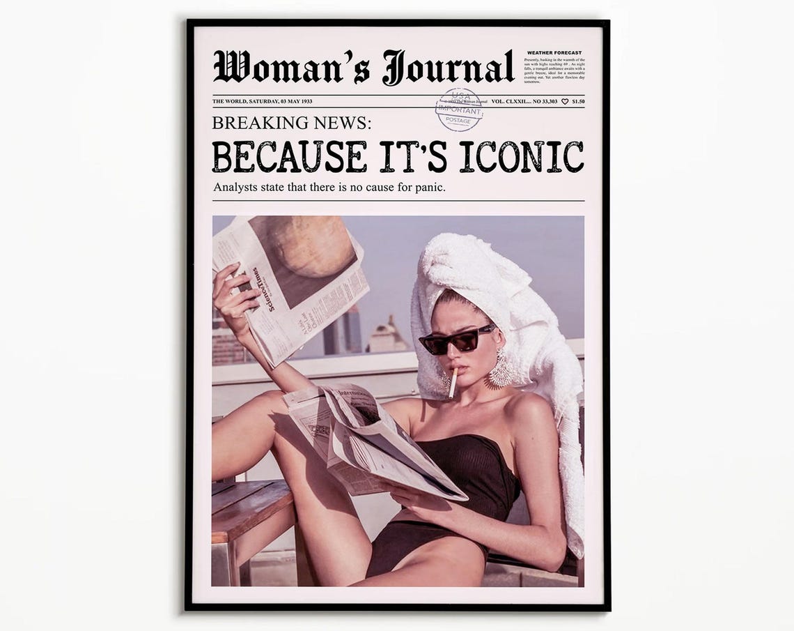 Vintage Womans Journal Iconic Headline Funny Newspaper Art Poster