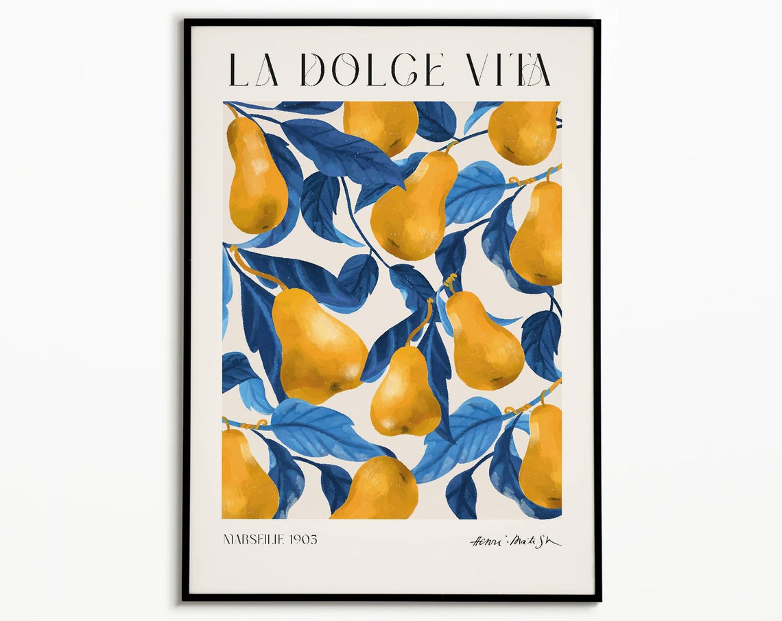 La Dolce Vita Golden Pear Watercolor Marseille 1905 Poster Art