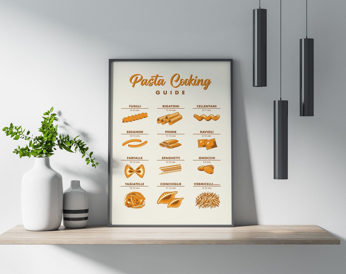 Pasta Cooking Guide Illustrated Pasta Types Kitchen Chart Poster