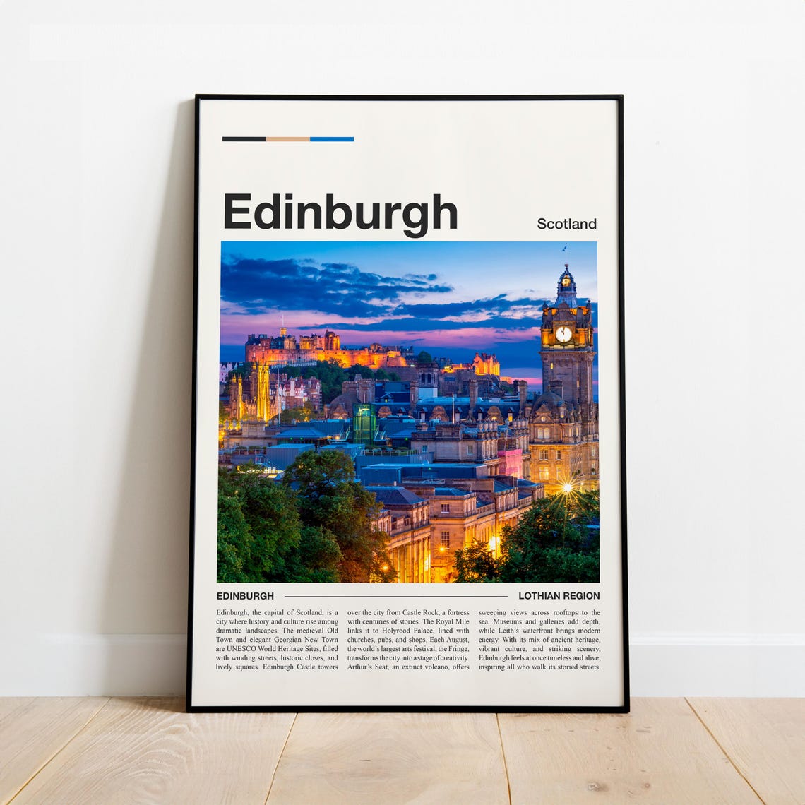 Edinburgh Scotland Castle Night Minimalist Modern Travel Poster