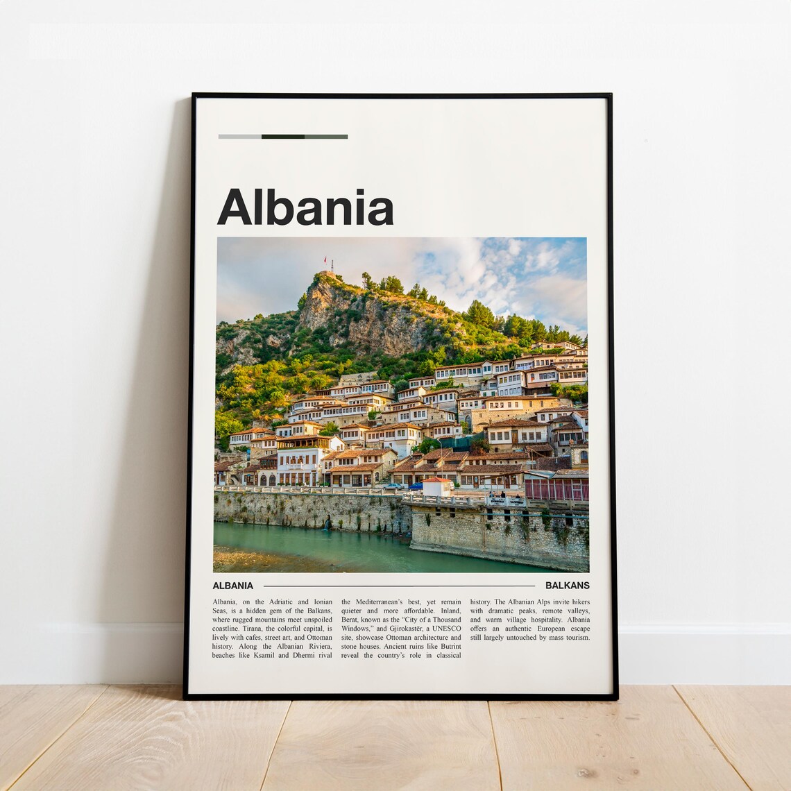 Albania Travel Poster Minimalist Editorial Hillside Photo Art
