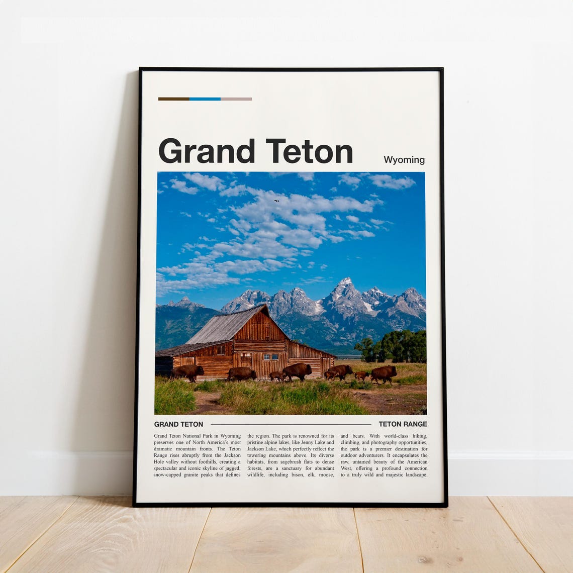 Grand Teton Wyoming Barn Bison Herd Teton Range Travel Poster