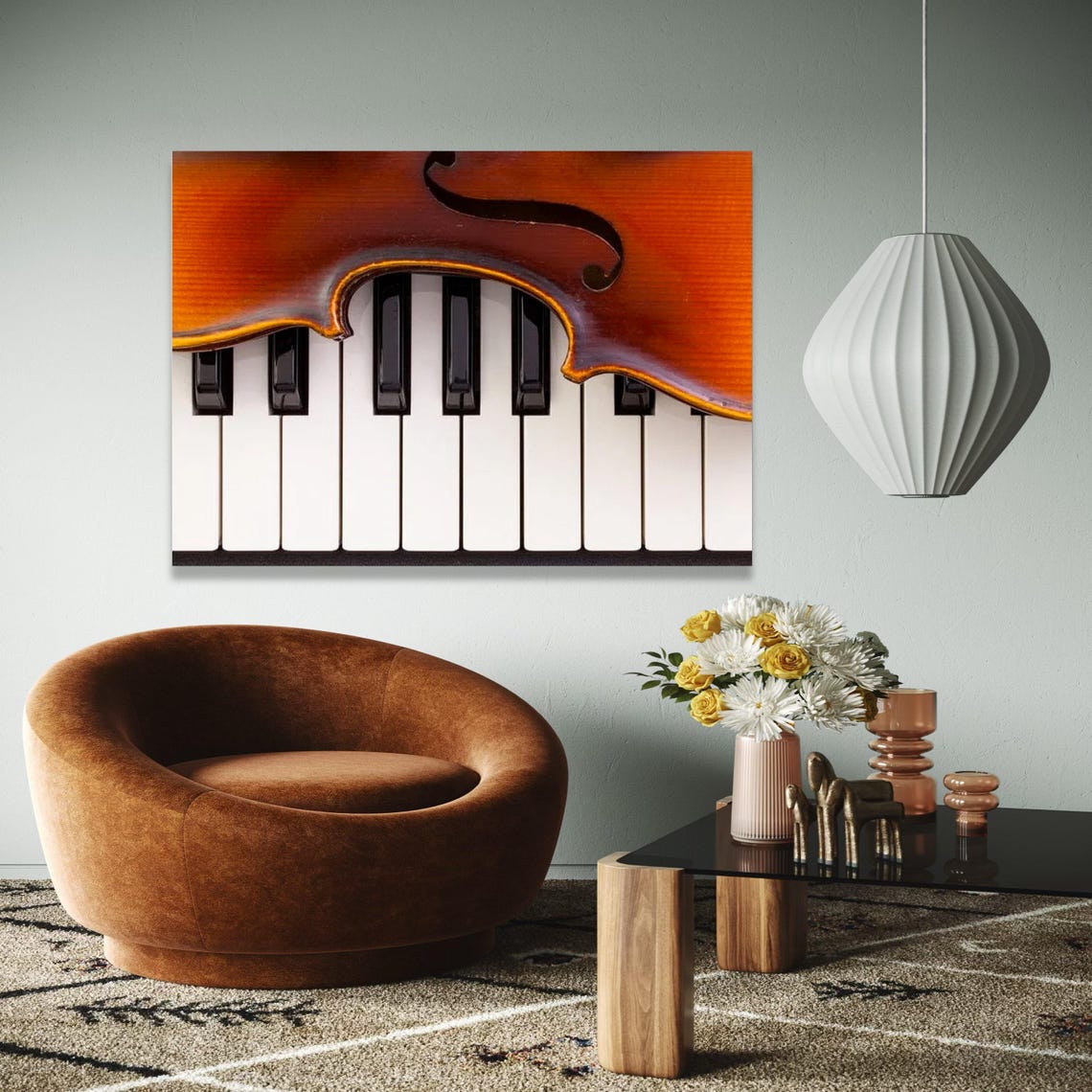 Violin Body Over Piano Keys Closeup Classical Music Lovers Poster