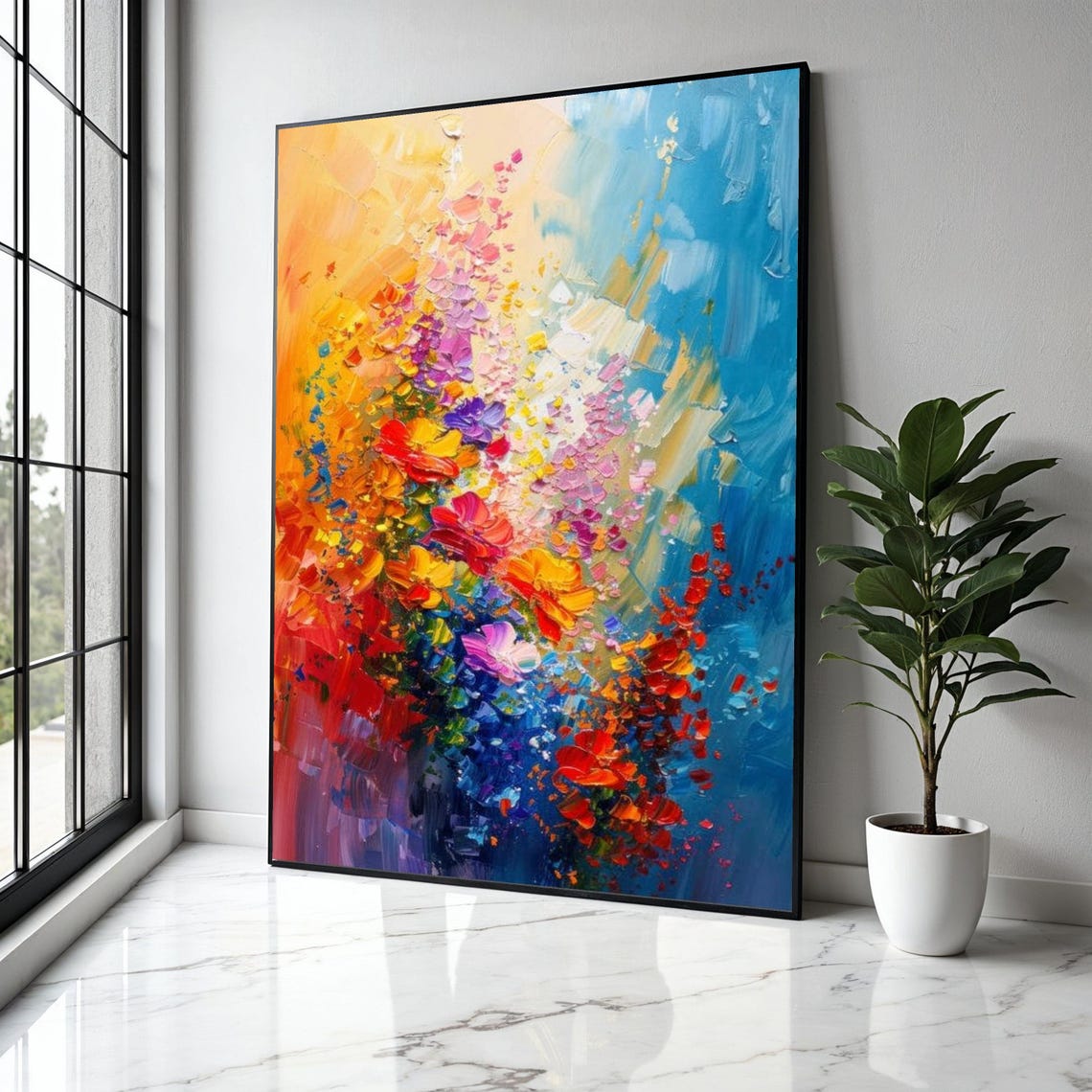 Explosion of Color Abstract Floral Impasto Knife Painting Art Poster